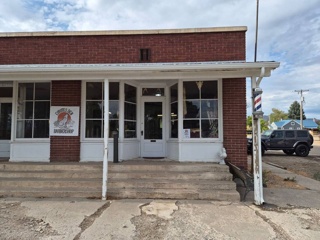 Coyote's Den Barbershop storefront in Circleville, Utah